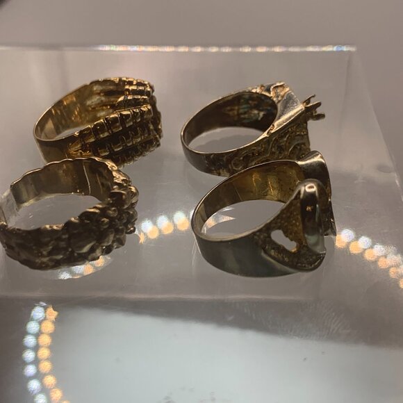 Vintage Salesman Sample Men's Lot of 4  ELECTRO PLATED Rings UNMARKED(7.25) - Picture 2 of 7